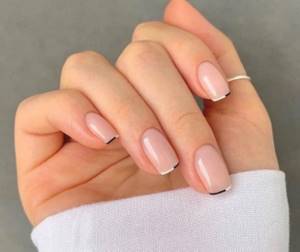 Original French color manicure on short square nails.