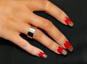 Autumn decoration of red French manicure