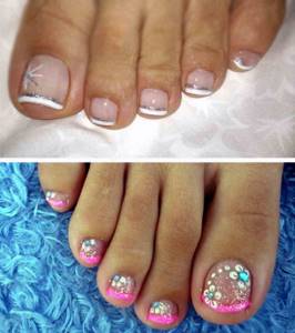 French pedicure with glitter