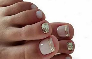 French pedicure with colored foil