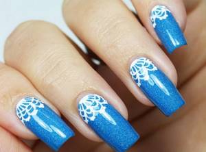 Example of lace design on extended nails