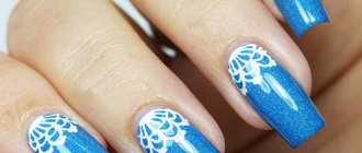 Example of lace design on extended nails