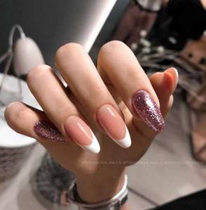 Transparent nails with colored glitter