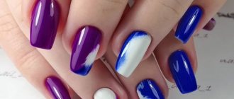 Luxurious, enchanting purple manicure with gel polish 2021 photo