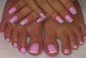 pink and white French pedicure