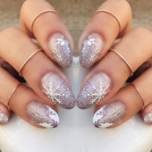 Silver background in manicure with snowflakes