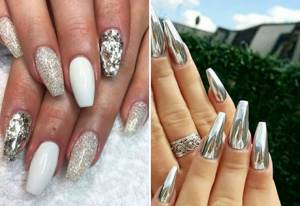 silver manicure for long nails