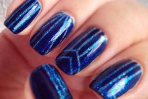 Blue manicure with different types of varnish