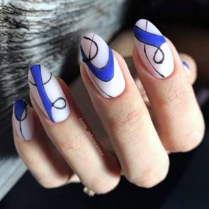 Blue manicure with a pattern