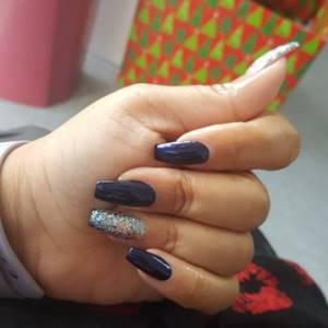 blue manicure with rhinestones photo