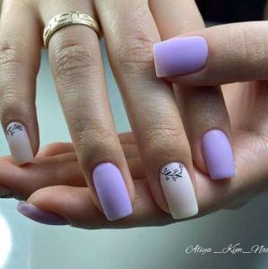 Lilac manicure with a sprig