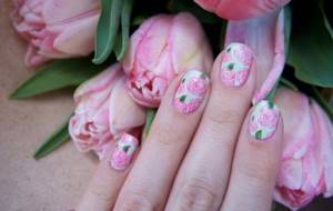 Spring-summer manicure | Stamping | Acrylic paints 