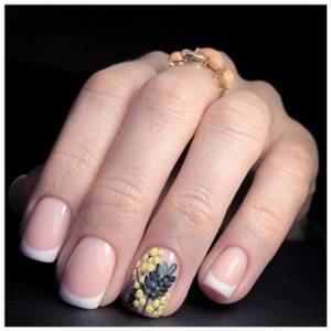 Mimosa sprig on nails