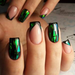 Green manicure broken glass