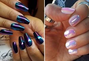 Mirror nail polish. How to do a mirror manicure using rubbing. Photos of ideas and designs 