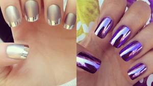 Mirror manicure with foil. French jacket with foil 